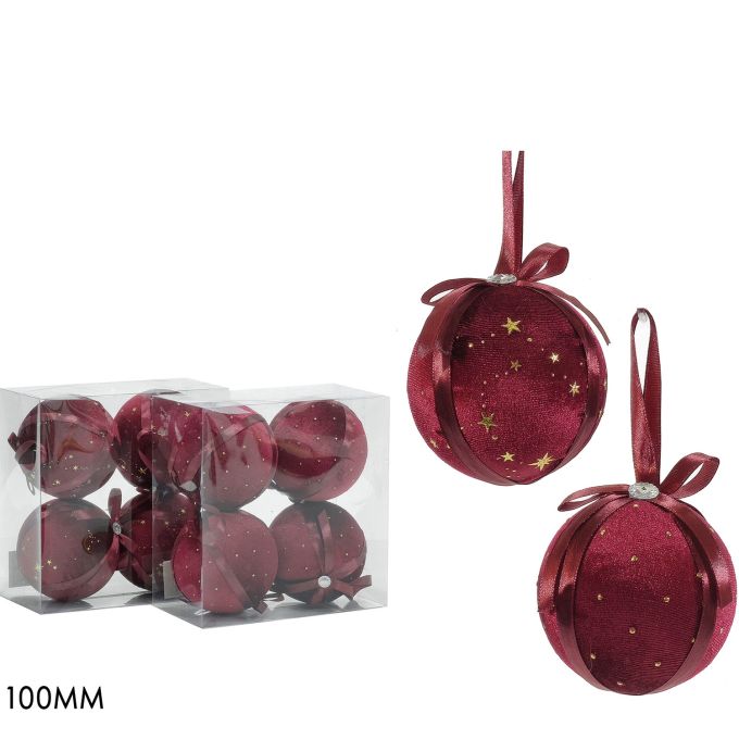 Χριστουγεννιάτικη Μπάλα Μπορντό 10cm 4Τμχ Σε 2 Σχέδια