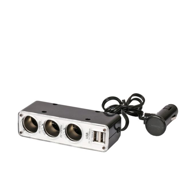 Φορτιστής Αυτοκινήτου Διπλός Με 3 12-24V 5A Υποδοχές Και 2 USB Θύρες 5V 3.1A ALL RIDE