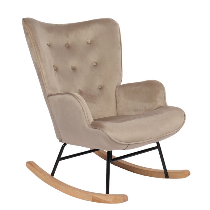 Πολυθρόνα Κουνιστή ArteLibre DARIA Ανοιχτό Καφέ Βελούδο/Μέταλλο/Ξύλο 85x69x90cm