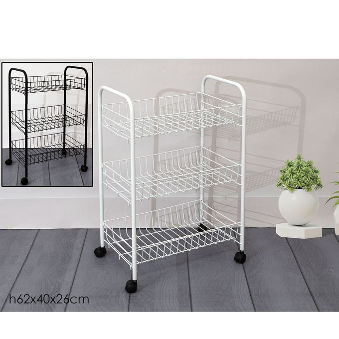 Τρόλεϊ Μεταλλικό Μαύρο/Λευκό 40x26x62cm Σε 2 Χρώματα