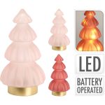 Δέντρο Χριστουγεννιάτικο Διακοσμητικό Με 15 Θερμά LED Μπαταρίας Γυαλί 15.5x28.5cm Σε 2 Χρώματα