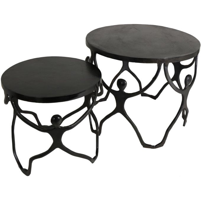 Τραπεζάκι ArteLibre Άνθρωποι Μαύρο Αλουμίνιο 58x58x49cm Σετ 2Τμχ