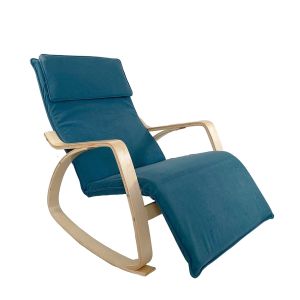 Πολυθρόνα Κουνιστή ArteLibre LUNDRA Μπλε/Φυσικό Ύφασμα/Ξύλο 67x127x91cm