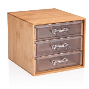 Κουτί Καλλυντικών με 3 Συρτάρια Μπαμπού 13.8x12.3x11cm