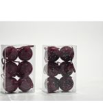 Χριστουγεννιάτικες Μπάλες Μπορντό 80mm Σετ 6Τμχ Σε 2 Σχέδια