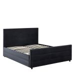 Κρεβάτι Διπλό ArteLibre SLEEPSUIT Μαύρο Ύφασμα 218x172x118cm (Στρώμα 160x200cm)