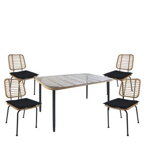 Σετ Τραπεζαρία Κήπου ArteLibre ANNIUS Φυσικό/Μαύρο Μέταλλο/Rattan/Γυαλί Με 4 Καρέκλες 14990313