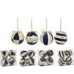 Χριστουγεννιάτικη Μπάλα Μπλε 100mm Σετ 4Τμχ Σε 4 Σχέδια