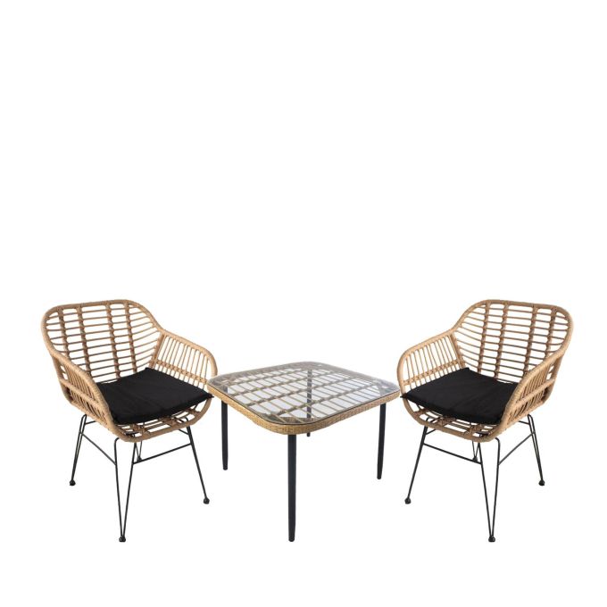 Σετ Τραπεζαρία Κήπου ArteLibre ANTIUS Φυσικό/Μαύρο Μέταλλο/Rattan/Γυαλί Με 2 Καρέκλες 14990336