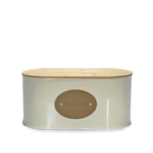 Ψωμιέρα Με Καπάκι Μπαμπού Λευκό/Καφέ Μέταλλο/Ξύλο 33.5x18x16cm