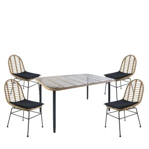Σετ Τραπεζαρία Κήπου ArteLibre ANNIUS Φυσικό/Μαύρο Μέταλλο/Rattan/Γυαλί Με 4 Καρέκλες 14990285