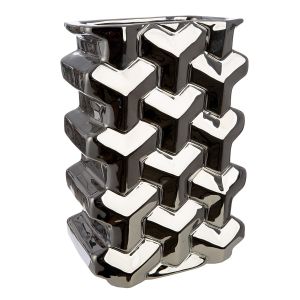 Βάζο Διακοσμητικό Αντικείμενο Ορθογώνιο Κεραμικό Ασημί Χρώμα 20X13X30Cm 20X13X30Cm