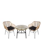 Σετ Τραπεζαρία Κήπου ArteLibre ARELLIUS Φυσικό/Μαύρο Μέταλλο/Rattan/Γυαλί Με 2 Καρέκλες 14990337