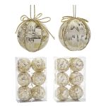 Χριστουγεννιάτικη Μπάλα Λευκό 80mm Σετ 6Τμχ Σε 2 Σχέδια