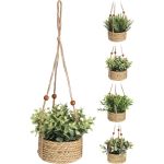 Φυτό Τεχνητό ArteLibre Κρεμαστό 45cm Με Χάντρες Σε Ψάθινο Καλάθι 13x6cm Σε 4 Ποικιλίες