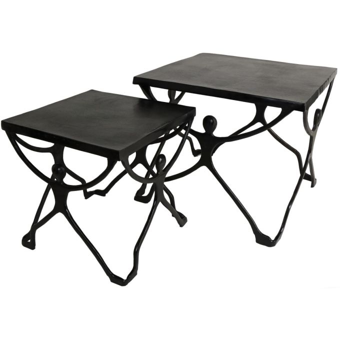 Τραπεζάκι ArteLibre Άνθρωποι Μαύρο Αλουμίνιο 58x58x49cm Σετ 2Τμχ