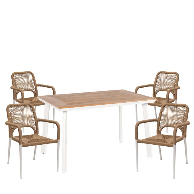 Σετ Τραπεζαρία Κήπου ArteLibre EPUPA Λευκό/Καρυδί Αλουμίνιο/Ξύλο Με 4 Πολυθρόνες 14990248