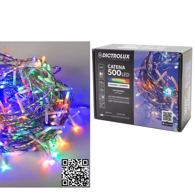 500 LED Πολύχρωμο Για Εξωτερικό Χώρο Με Διαφανές Καλώδιο Και Πρόγραμμα