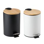 Κάδος Μπάνιου Πεντάλ Μαύρο/Λευκό Με Καπάκι Μπαμπού Σε 2 Χρώματα