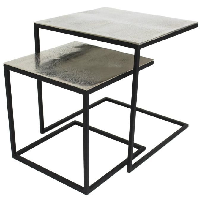 Τραπεζάκι ArteLibre Ασημί Αλουμίνιο 50x50x50cm Σετ 2Τμχ