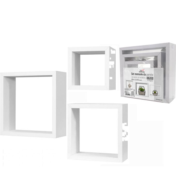 Σετ Ραφιών Κύβοι Λευκό Ξύλο 35x35x12cm/30x30x12cm/25x25x12cm 3Τμχ