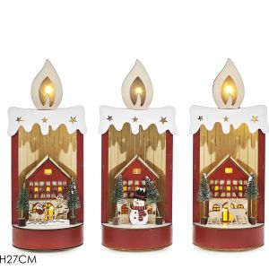 Φωτιζόμενη Χριστουγεννιάτικη Διακόσμηση Κερί 27cm Σε 3 Σχέδια