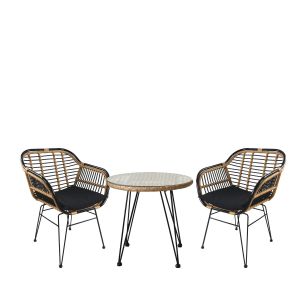 Σετ Τραπεζαρία Κήπου ArteLibre EUSEBIO Φυσικό/Μαύρο Μέταλλο/Rattan Με 2 Καρέκλες 14990334
