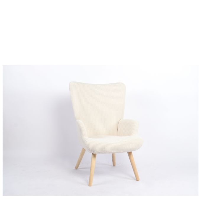 Πολυθρόνα ArteLibre LIRA Κρεμ Ύφασμα Κοτλέ/Ξύλο 94.5x64x70.5cm