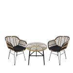 Σετ Τραπεζαρία Κήπου ArteLibre ARELLIUS Φυσικό/Μαύρο Μέταλλο/Rattan/Γυαλί Με 2 Καρέκλες 14990333