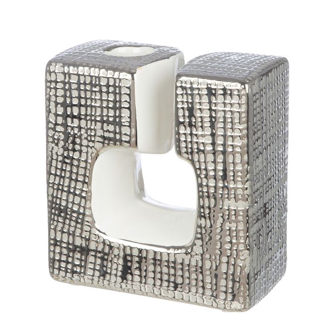 Κηροπήγιο 'Boston' Κεραμικό Ασημί/Λευκό 6x11.5x12.5cm