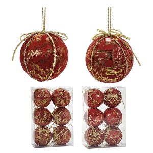 Χριστουγεννιάτικη Μπάλα Κόκκινο 80mm Σετ 6Τμχ Σε 2 Σχέδια
