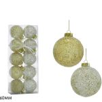 Χριστουγεννιάτικη Μπάλα Με Γκλίτερ Χρυσό 60mm Σετ 10Τμχ