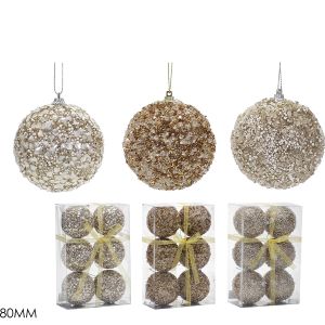 Χριστουγεννιάτικη Μπάλα Ροζ/Χρυσό 80mm Σετ 6Τμχ Σε 3 Σχέδια