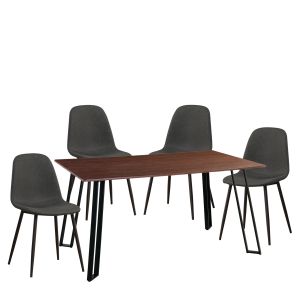 Σετ Τραπεζαρία (4+1) ArteLibre SARTHA Καρυδί/Μαύρο/Γκρι Ύφασμα/Μέταλλο/Ξύλο 150x90x75cm