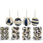 Χριστουγεννιάτικη Μπάλα Μπλε 80mm Σετ 6Τμχ Σε 4 Σχέδια