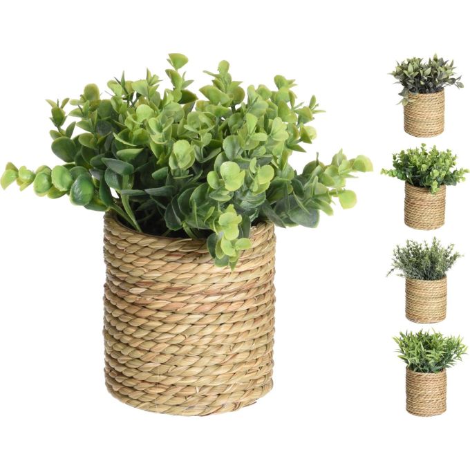 Φυτό Τεχνητό ArteLibre 23cm Σε Ψάθινο Καλάθι  11x11.5cm Σε 4 Ποικιλίες