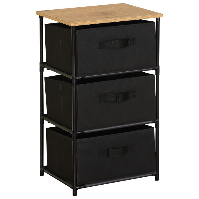 Συρταριέρα ArteLibre MIFUNE Με 3 Συρτάρια Μαύρο/Δρυς Μέταλλο/Non-Woven/Μοριοσανίδα 40x30x68cm