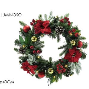 Φωτιζόμενο Χριστουγεννιάτικο Στεφάνι Με Κουκουνάρια Και Berries Φ40cm