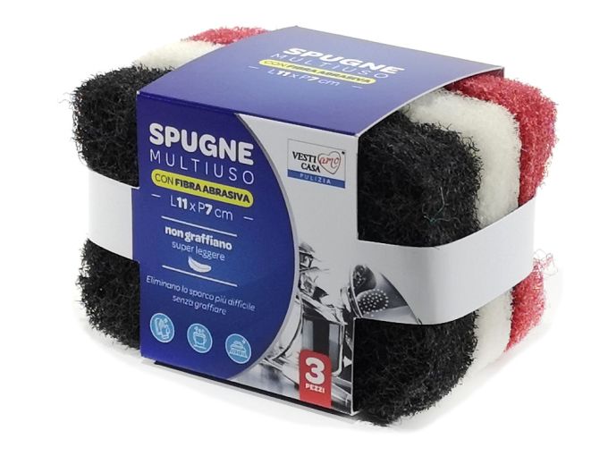 Σφουγγάρι Πολλαπλών Χρήσεων Σε 3 Χρώματα 11x7cm Σετ 3Τμχ