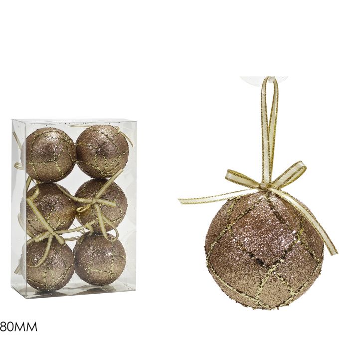 Χριστουγεννιάτικη Μπάλα Rose Gold 80mm Σετ 6Τμχ