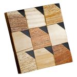 Σετ 4 Τεμαχίων Σουβέρ Τετράγωνο Ξύλο Μάνγκο Μαύρο/Καφέ/Εκρού 10x10cm