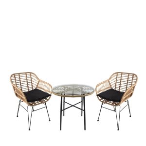 Σετ Τραπεζαρία Κήπου ArteLibre APPIUS Φυσικό/Μαύρο Μέταλλο/Rattan/Γυαλί Με 2 Καρέκλες 14990335