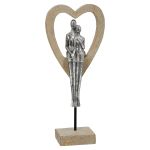 Γλυπτό Καρδιά 'Aroha' Ζευγάρι Μοτίβο Πολυρεζίνη Καφέ/Ασημί 7x14.5x34cm