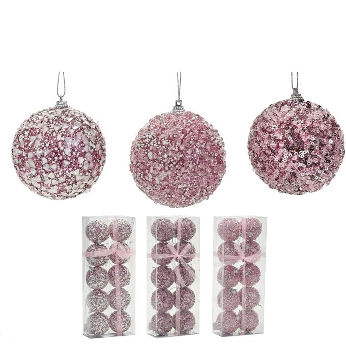 Χριστουγεννιάτικη Μπάλα Ροζ 60mm Σετ 10Τμχ Σε 3 Σχέδια