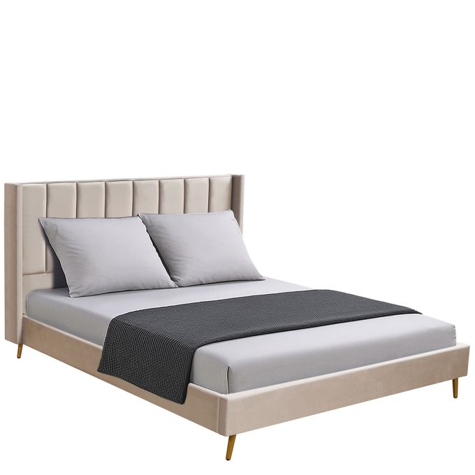 Κρεβάτι Υπέρδιπλο ArteLibre SEDONA Μπεζ Ύφασμα Για Στρώμα 160x200cm