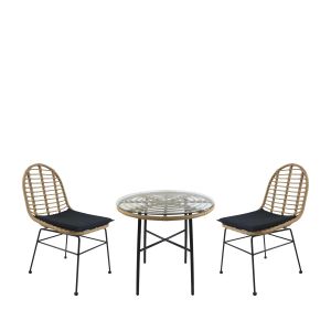 Σετ Τραπεζαρία Κήπου ArteLibre APPIUS Φυσικό/Μαύρο Μέταλλο/Rattan/Γυαλί Με 2 Καρέκλες 14990323