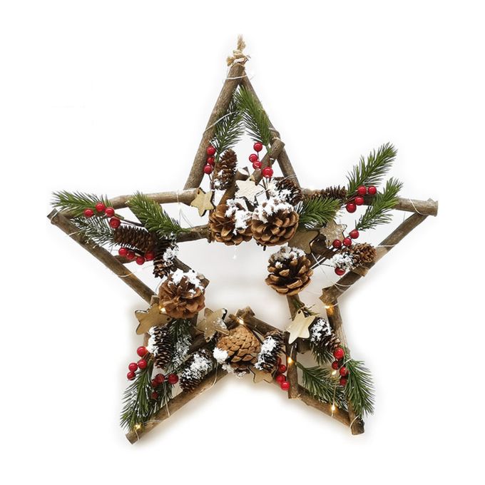 Χριστουγεννιάτικο Αστέρι Διακοσμητικό Με Φως Και Κουκουνάρια 43cm
