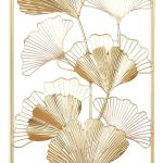 Ανάγλυφο τοίχου Ορθογώνιο Ginkgo Motif Μεταλλικό Χρυσό Χρώμα 30X1X60Cm 30X1X60Cm