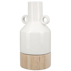 Βάζο ArteLibre Λευκό/Φυσικό Πορσελάνη/Ξύλο 8x8.5x16.5cm
