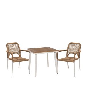 Σετ Τραπεζαρία Κήπου ArteLibre EPUPA Λευκό/Καρυδί Αλουμίνιο/Ξύλο Με 2 Πολυθρόνες 14990267